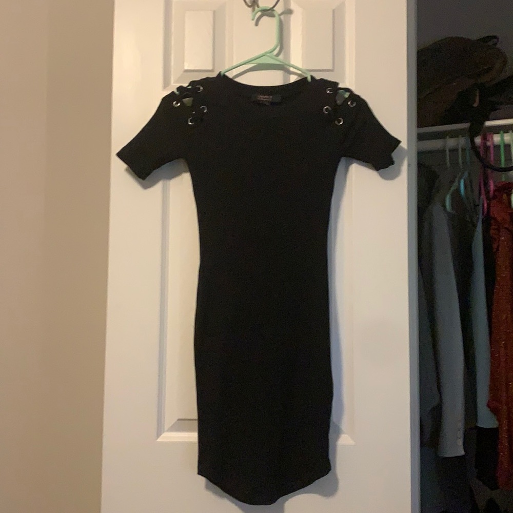FOREVER 21 Long Black Dress with Shoulder Detail